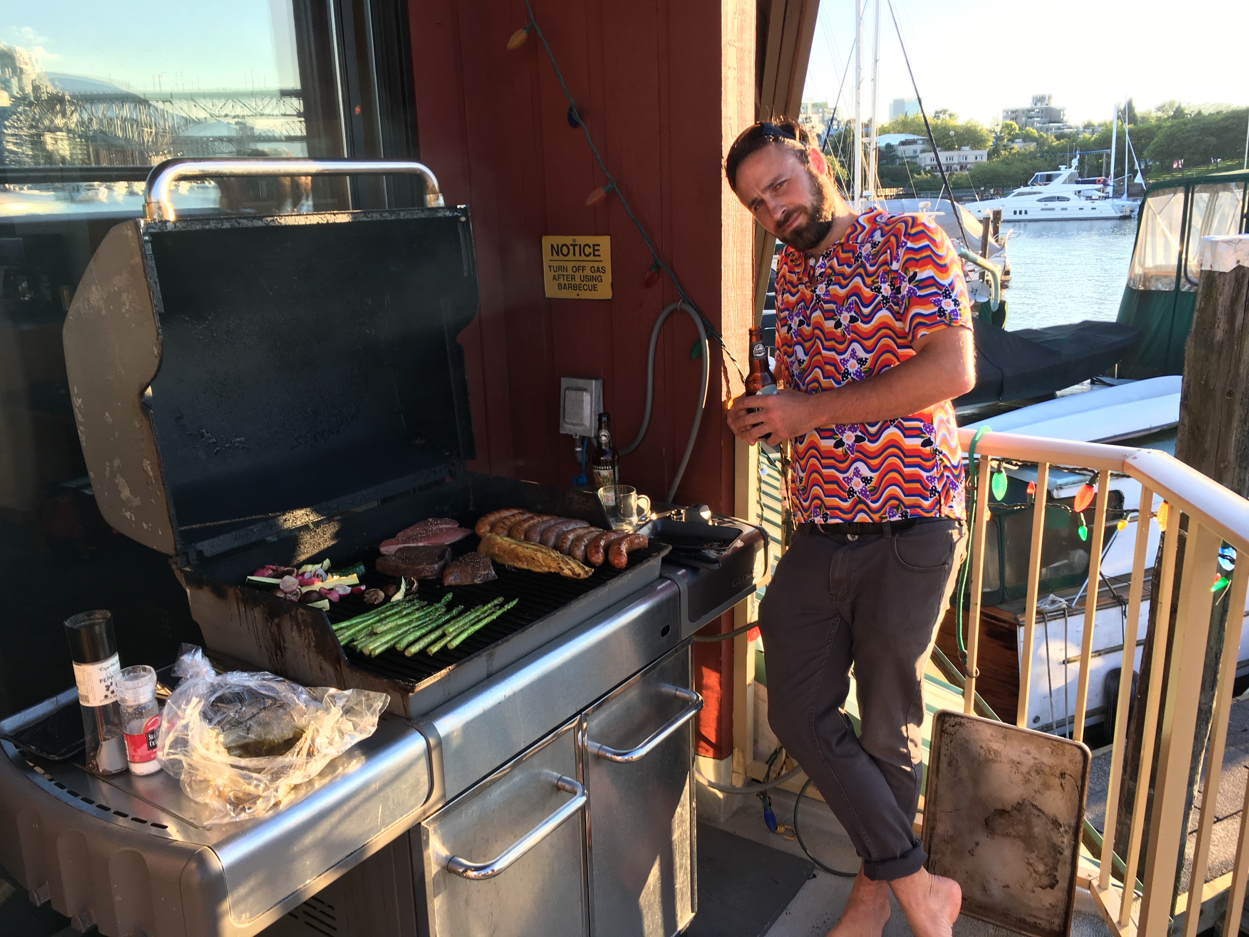 Tony Fugazi, aka Jesse E., enjoying a potluck bbq at the live aboard marina